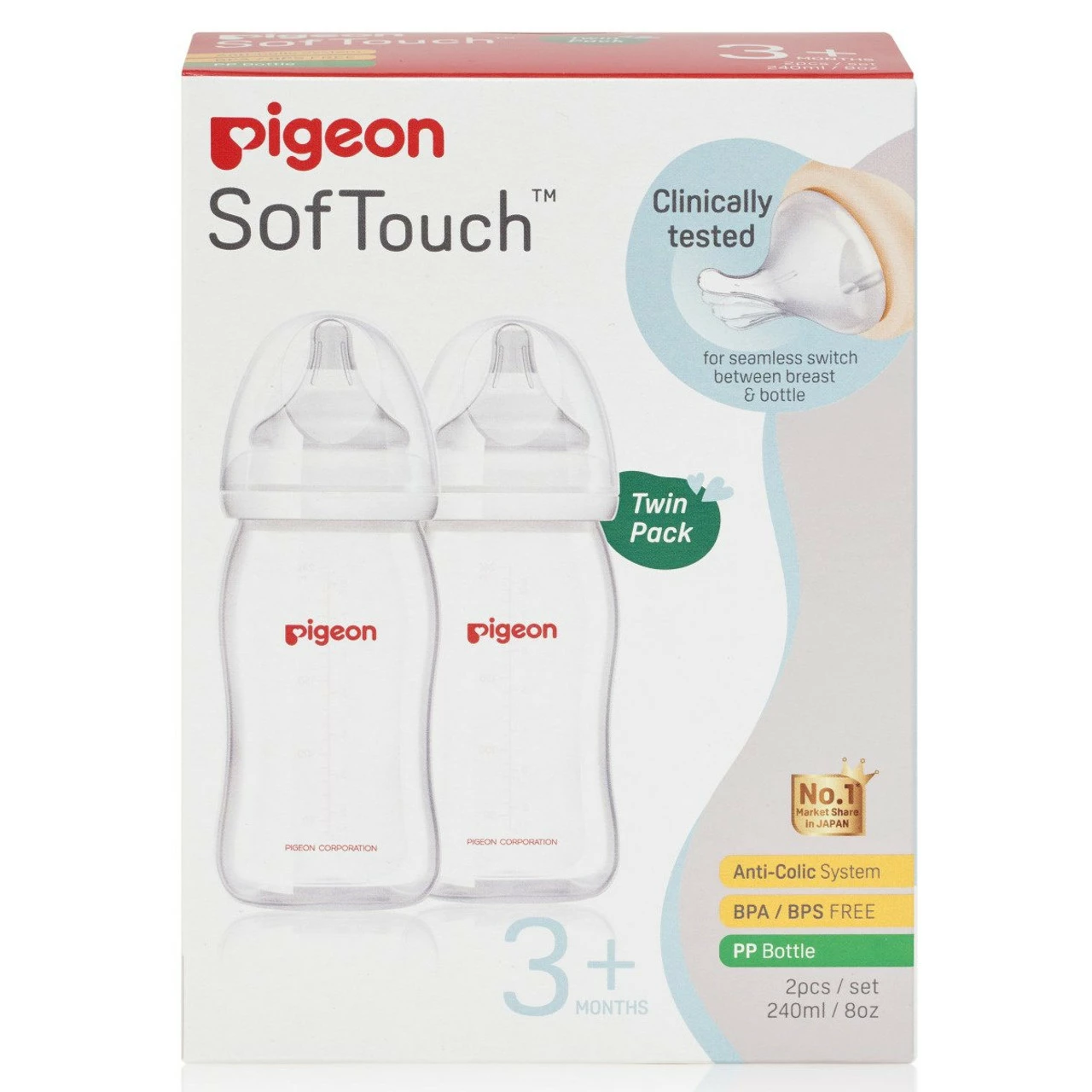 Pigeon Softouch Bottle PP Twin Pack 3 Months Plus 240ml - Image 2