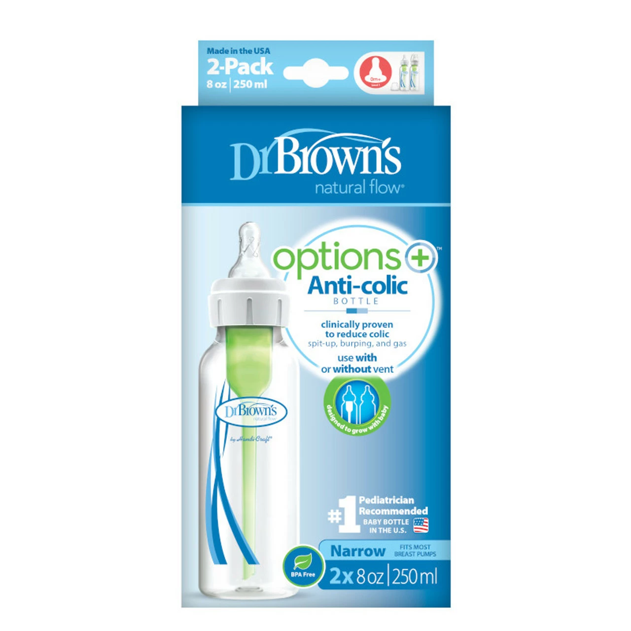 Dr Browns 250 ML Feeding Bottle Level 1 Teat 2 Pack - Image 2